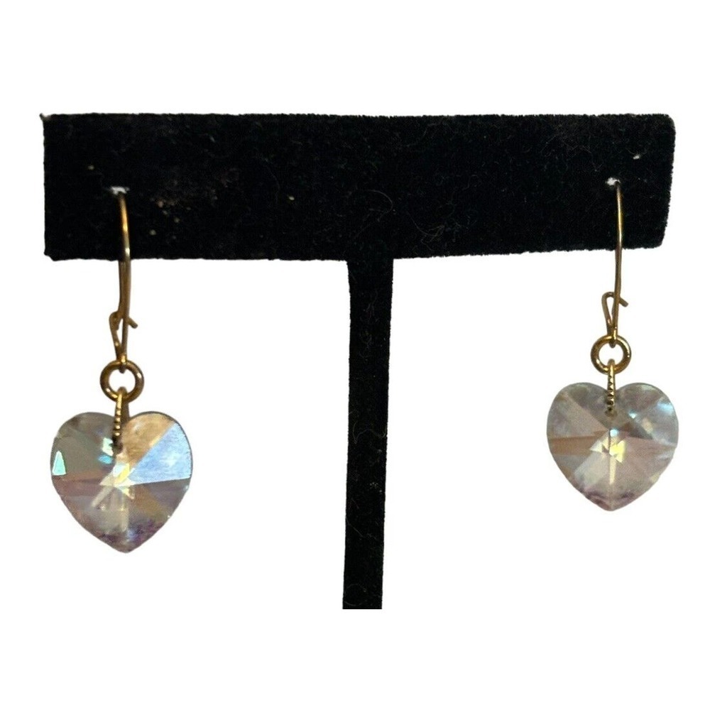 Heart Dangle Earrings Swarovski Crystal Aurora Borealis AB Jewelry Vintage